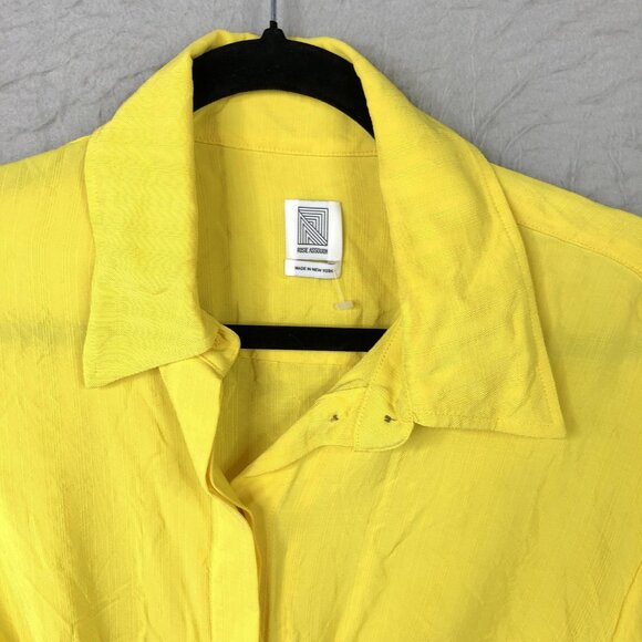 Rosie Assoulin Shirt Womens Medium Yellow Tie Front Short Sleeve 100% Viscose NY - Picture 9 of 16